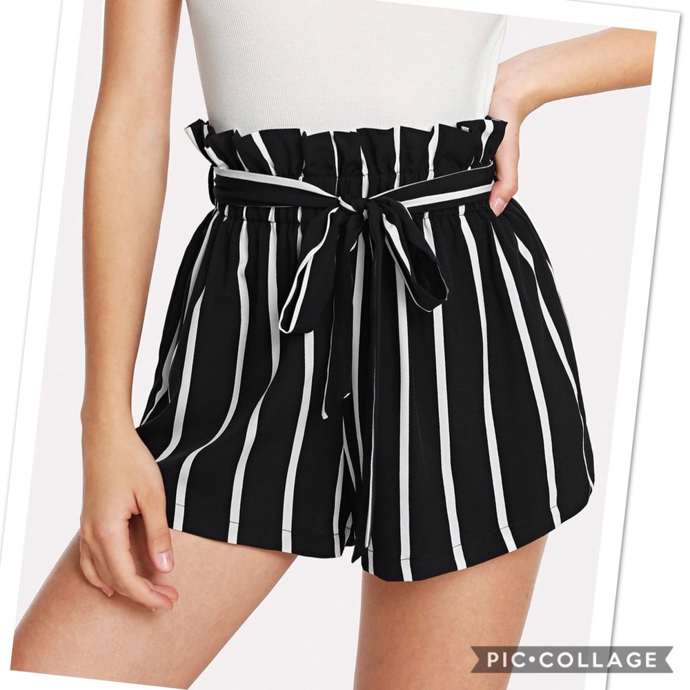 Striped Paper Bag Waist Shorts